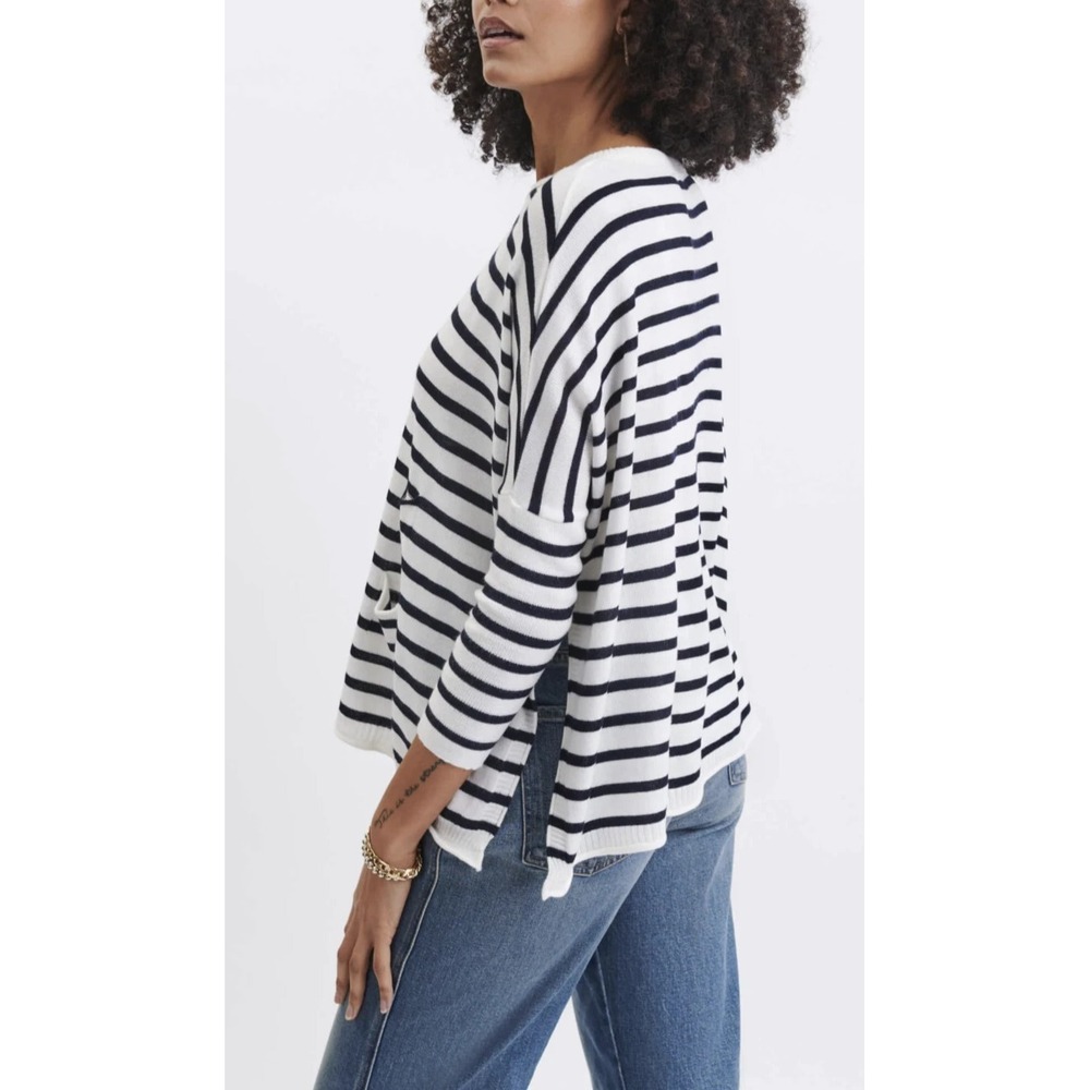 NWT MER SEA OS Catalina Traveler Sweater Side Slits Navy Stripe Boxy Mersea